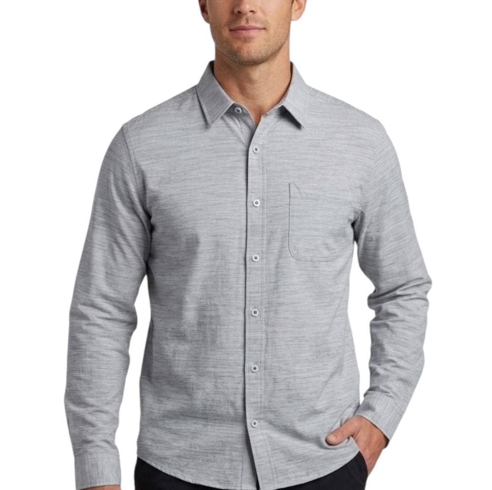 Pacific Outfitters Active Stretch Long Sleeve Button Down Shirt - Gray Large